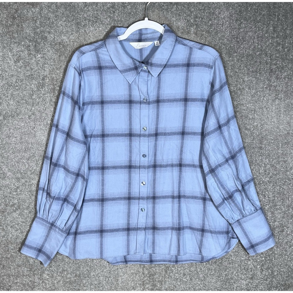 Encore By Idina Menzel Soft Flannel Button Up Shirt Womens Size M Blue Cotton